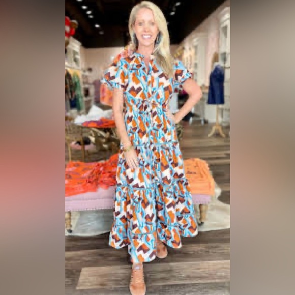 Marigold by Victoria Dunn Hurley City Scape Geometric Midi Dress Size Medium - Picture 11 of 11